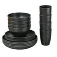 thumbnail image 1 of Wheat Straw Dinnerware Sets, 16-Piece Lightweight Plastic Dinnerware Set with 8.9 Inch Unbreakable Plates, Bowl Set and Cup Set, BPA free, Dishwasher & Microwave Safe, Service for 4 - Black, 1 of 6