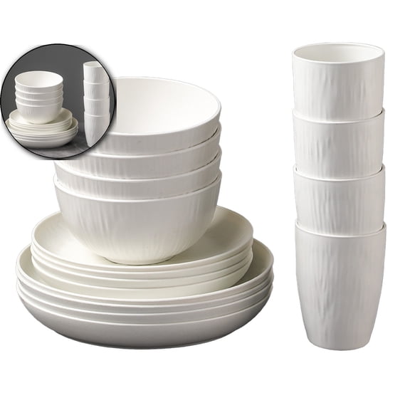 Wheat Straw Dinnerware Sets, 16-Piece Lightweight Plastic Dinnerware Set with Unbreakable Plates, Bowl Set and Cup Set, Dishwasher & Microwave Safe