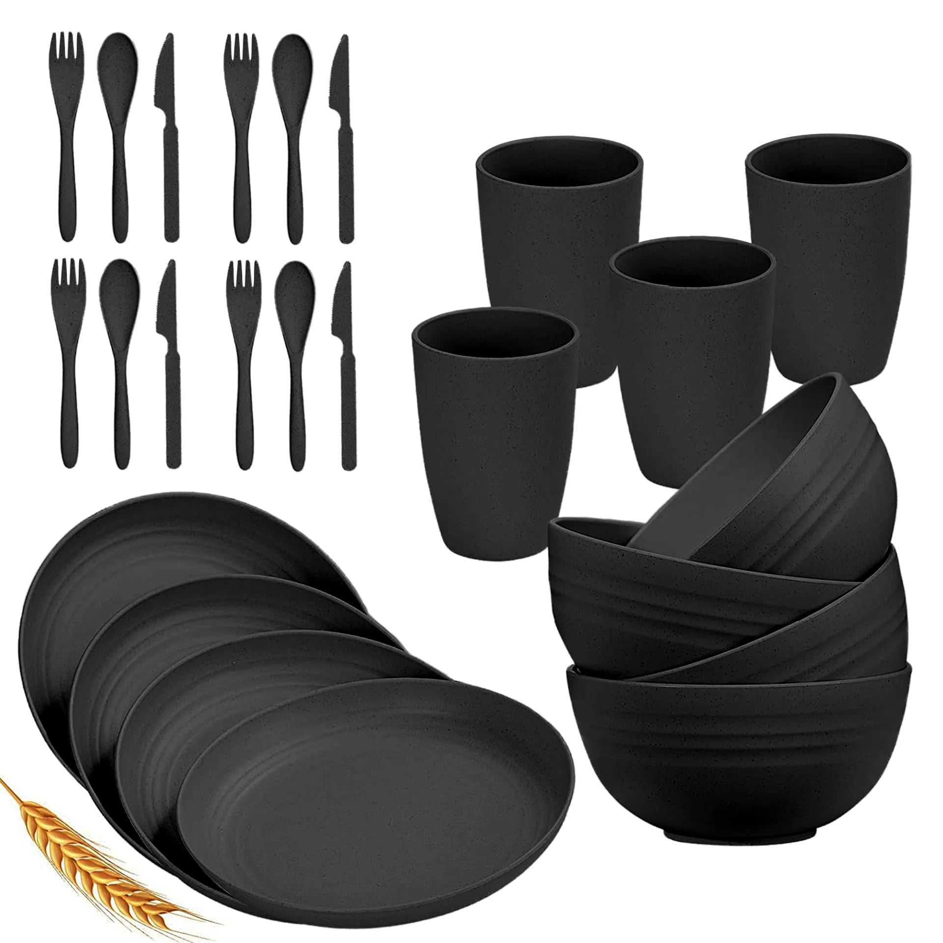 Wheat Straw Dinnerware Sets for 4 Lightweight & Unbreakable Dishes