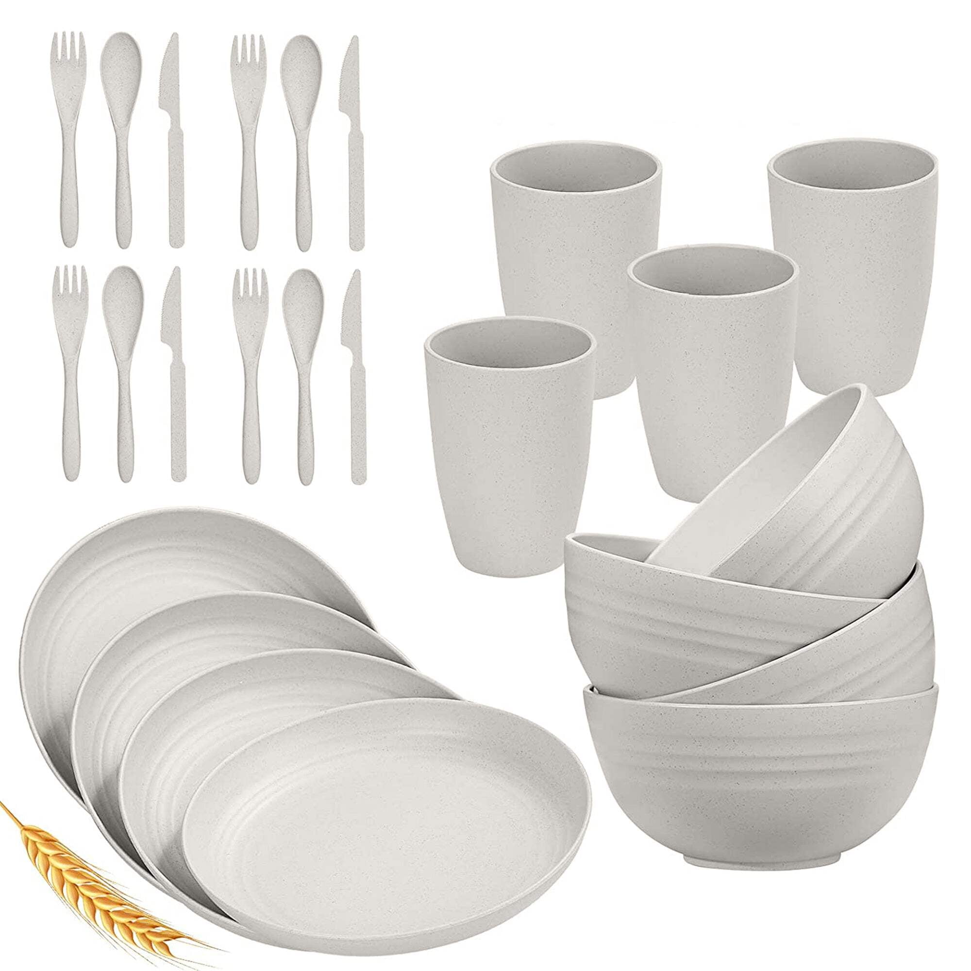 Wheat Straw Dinnerware Sets for 4 Lightweight Unbreakable Dishes Microwave Dishwasher Safe Perfect for Camping Picnic RV Dorm Plates Cups and Bowls Walmart