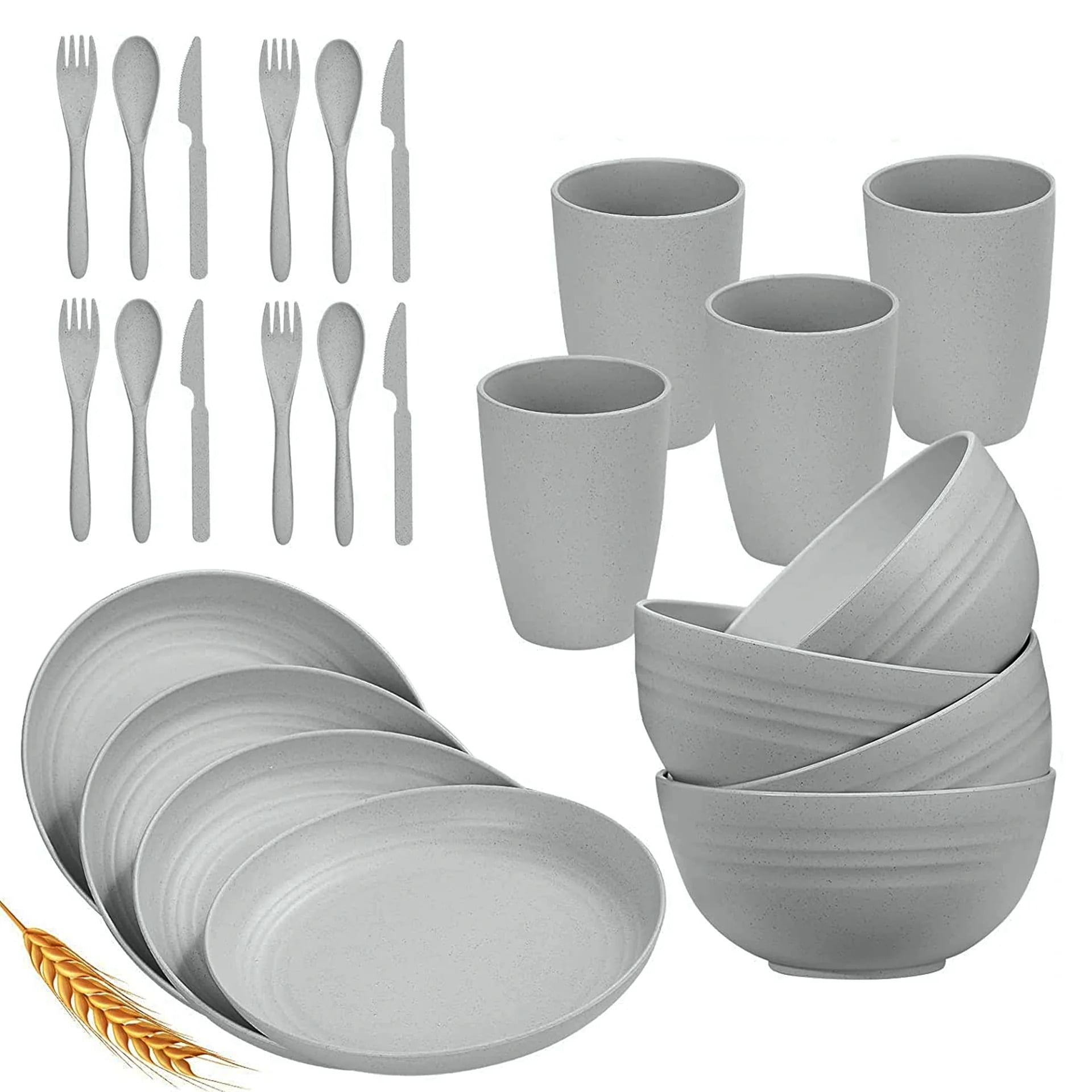Wheat Straw Dinnerware Sets for 4 Lightweight & Unbreakable Dishes