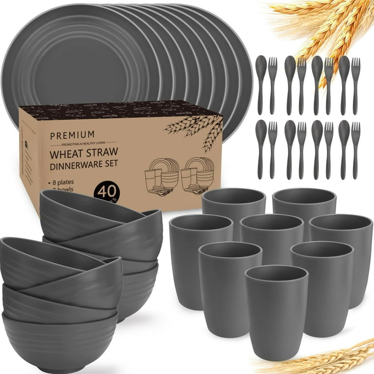 Wheat Straw 40 Pcs Dinnerware Set, Microwave Safe, Reusable Plates