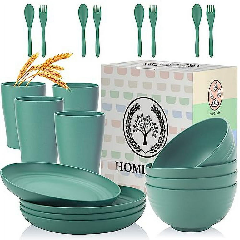 Homienly 20pcs Wheat Straw Dinnerware Set Unbreakable Reusable Microwave Safe Eco Friendly Green Tableware Walmart