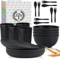 thumbnail image 1 of Homienly Plastic Dinnerware Set, 20-Piece Wheat Straw Dinnerware Set, Plates, Bowls, Cups & Flatware, Service for 4, Microwave & Dishwasher Safe, Dishes Set, Dark Grey, 1 of 7