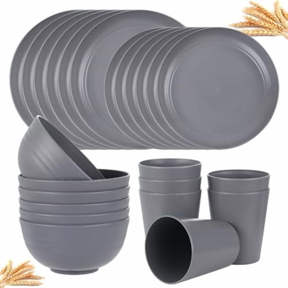 Wheat Straw Dinnerware Sets,Unbreakable Dinner Plates for 6,Microwave ...