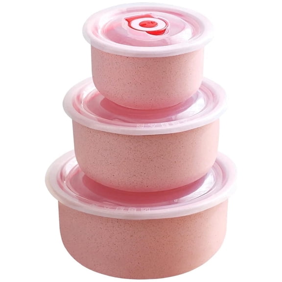 Wheat Straw Dishware,Pink Bowls Set with Lids,Meal Prep Containers for Rice,Salad,Cereal,Drop-Resistant Plastic Lunch Container Mixing Bowls,Topboutique Small Meal Prep Bowls,3 Pcs(10oz,17oz,30oz)
