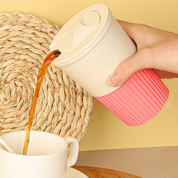 Wheat Straw Plastic Coffee Cups Reusable Plastic Cup Mug Lightweight Microwavable Dishwasher Safe Unbreakable Camping Coffee Mugs for Tea Milk Water Juice Tea