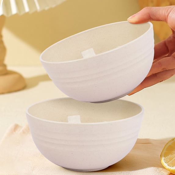 Wheat Straw Plastic Large Bowl, Microwave and Dishwasher Safe, Versatile Salad and Ramen Noodle Bowl, Durable Reusable Plastic Tableware, Eco Friendly Kitchen Serving Bowl, 4.7*2.4in, Beige