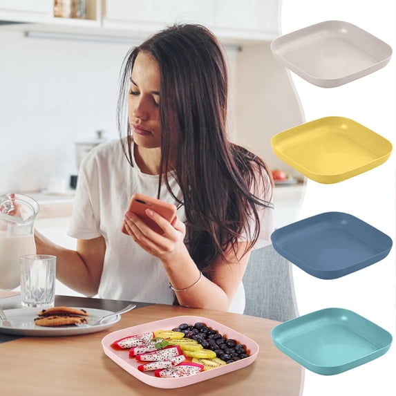 Wheat Straw Plates, 5.5 Inch Plates Set of 4, Lightweight Dinner Plates for Meal, Dinner, Unbreakable Deep Dinner Plates,Blue