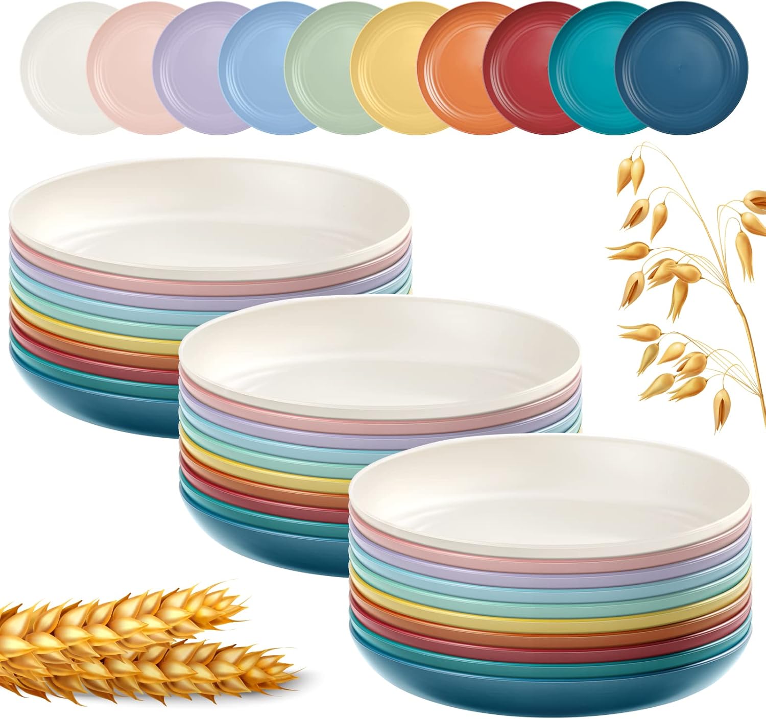Wheat Straw Plates 9 IN,Dinner Plates Set of 30 Alternative for Microwave and Dishwasher Safe,Unbreakable Deep Dinner Plates Dishes
