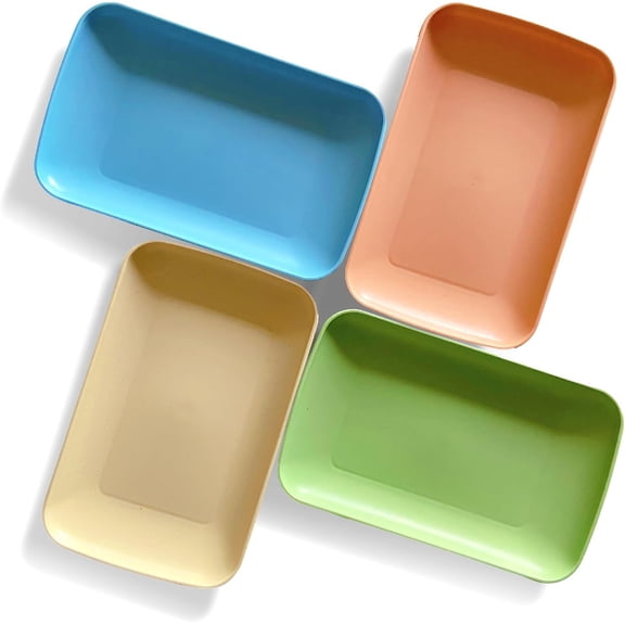 Wheat Straw Rectangular Dinner Plates, Reusable Unbreakable Lightweight BPA Free Dishes, for Home Kitchen Camping Picnic Spring Outings (Yellow, Green, Orange, Blue, 9.25x5.91x0.98)