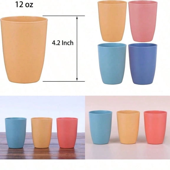 Wheat Straw Reusable Cup 12 oz - Unbreakable Drinking Glasses Sets - Dishwasher Safe Tumbler - Lightweight and Eco friendly (4 Color)