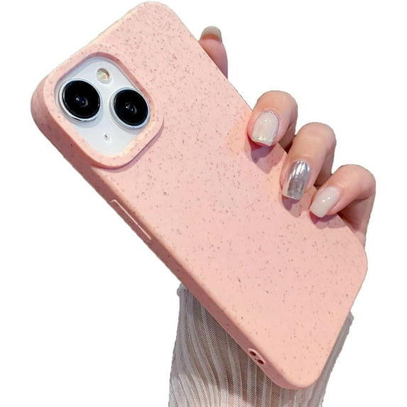 Wheat Straw Solid Color Soft for iPhone Case (Pink,iPhone 13)