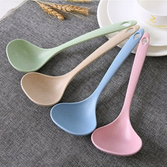 Wheat Straw Soup Spoon Household Long Handle Porridge Spoon Kitchen Plastic Kitchenware Thickened Large Porridge Spoon - Nordic Green