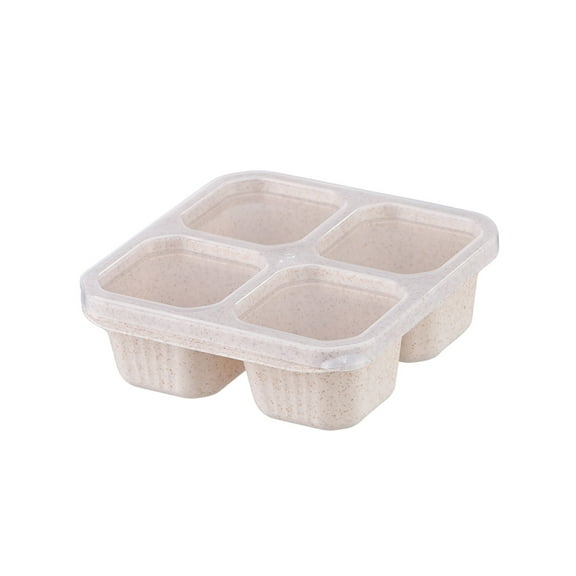Wheat Straw Square Four Compartment Lunch Box, Transparent Lid Bento and Fruit Divider Fresh-Keeping Container, Eco-Friendly Refrigerator Food Storage Box