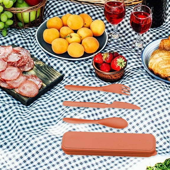 Wheat Straw Travel Cutlery Set, Compact Knife Fork and Spoon with Case, Reusable Portable Utensils for Outdoor, Camping, Hiking, Picnic, School and Office Use