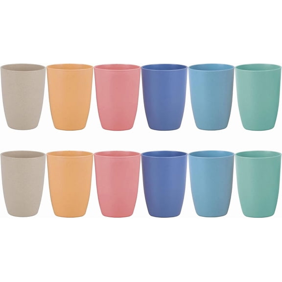 Wheat Straw Unbreakable Cup - 12 oz Reusable Drinking Glasses Sets for Kitchen, Home - Dishwasher Safe Tumbler - BPA Free & Eco-Friendly (12Pcs/6Color)