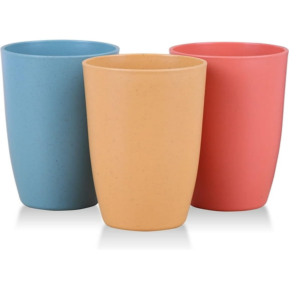 Wheat Straw Unbreakable Cups (12 oz) - Reusable Water Cups 3-Piece Set - Dishwasher Safe Glasses - BPA Free, Eco-Friendly (3 Pieces Random Colors)