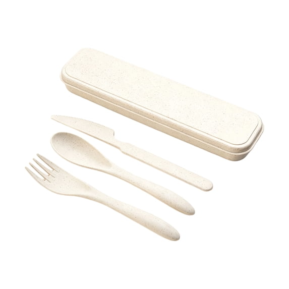 Wheat Straw Utensil Set Travel Utensils with Case Reusable Portable Cutlery BPA Free Eco Friendly Knife Fork Spoon for Kids Adults Camping Picnic School Lunch Box,Beige