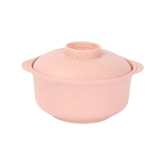 Wheat Straw Woven Soup Bowl - Lid Included, BPA-Free Plastic Rice Bowl for Home/Students, Double-Handle Instant Noodle Soaking Bowl, Microwave-Safe Household Tableware