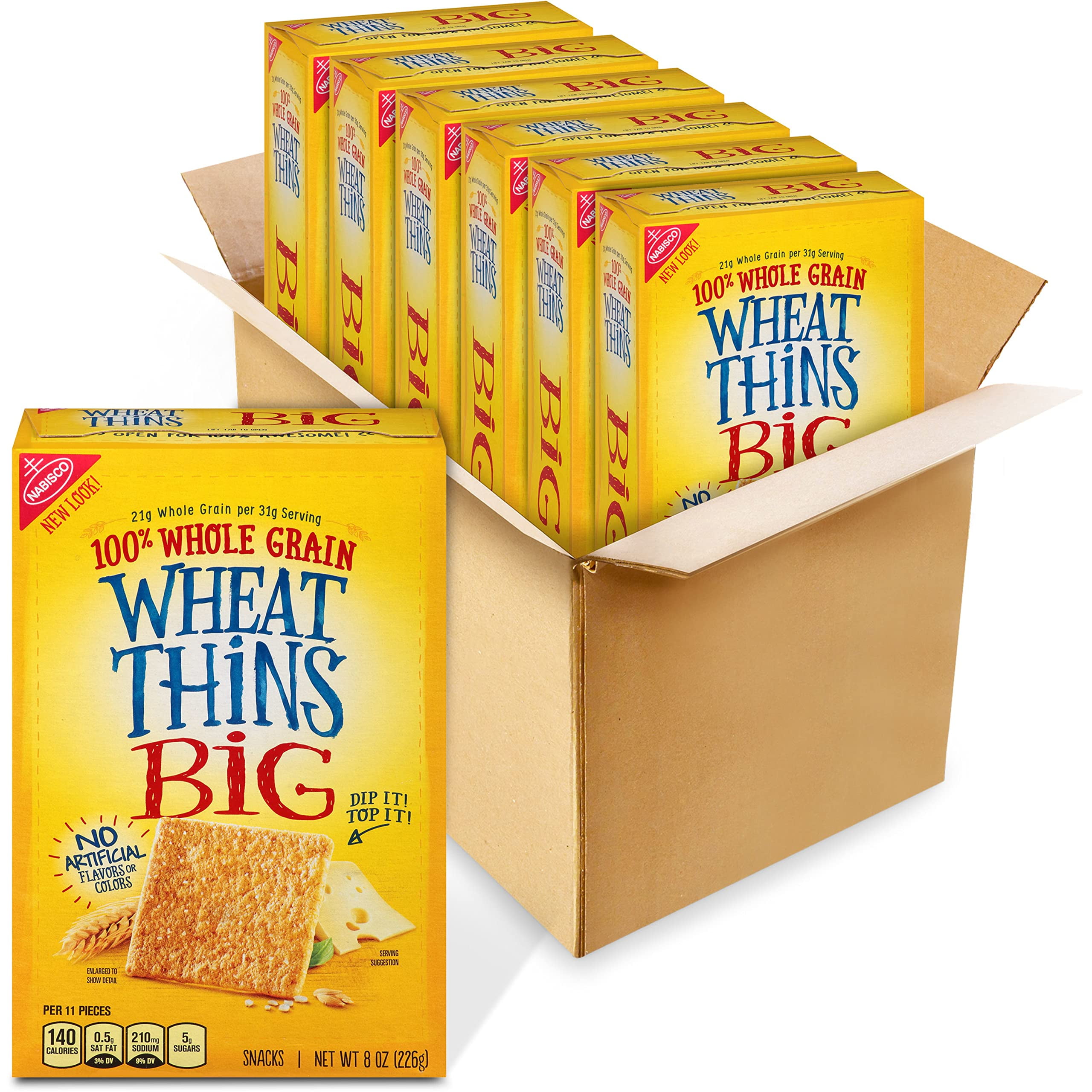 Wheat Thins BIG Whole Grain Wheat Crackers, 6 8 Ounce Boxes (Pack of