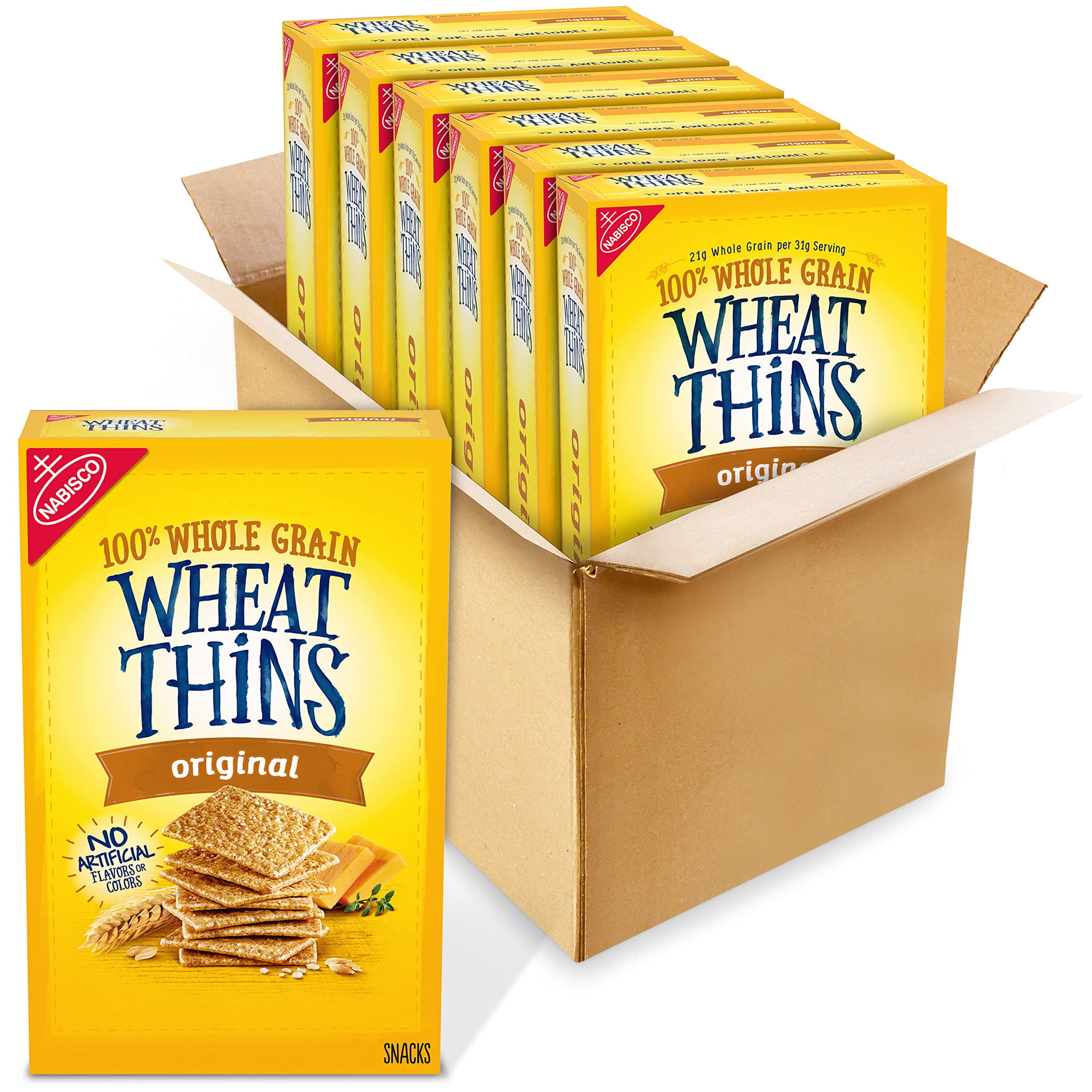 Wheat Thins Original Snacks, YYF14 Whole Grain Wheat Crackers, Bulk Snack Crackers, 6-8.5 oz Boxes