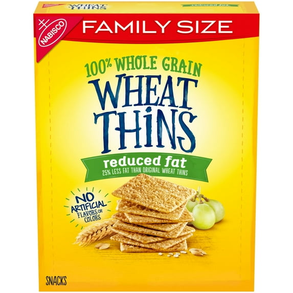 Wheat Thins Reduced Fat Snacks, Whole Grain Wheat Crackers, Snack Crackers, Family Size, 12.5 oz(2pack)