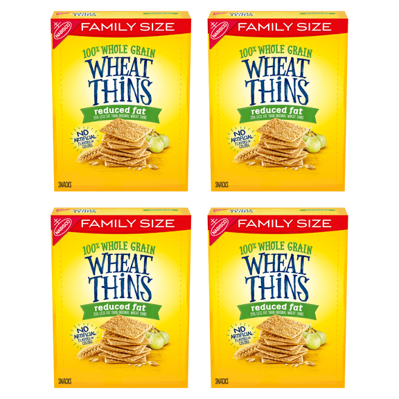 Wheat Thins Reduced Fat Whole Grain Wheat Crackers, Family Size, 12.5 oz - Pack Of 4