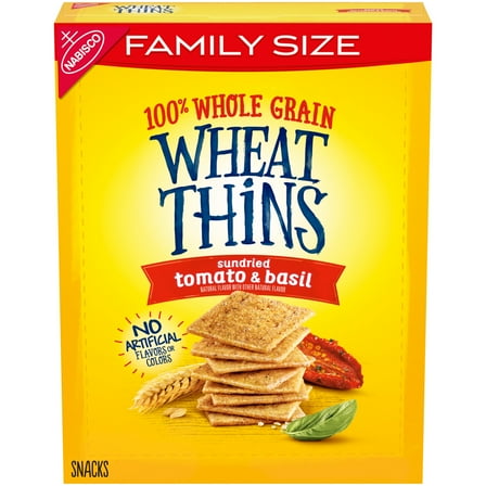 Wheat Thins Sundried Tomato & Basil Snacks, Whole Grain Wheat Crackers, Family Size, 13 oz