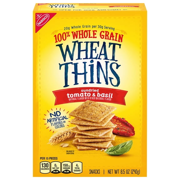 Wheat Thins Sundried Tomato & Basil Whole Grain Wheat Crackers, 8.5 Oz Packaging May Vary - Pack of 3