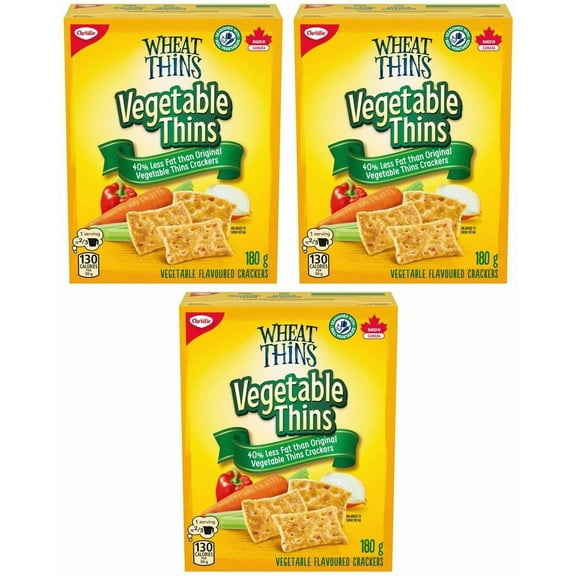 Wheat Thins Vegetable Thins 40% Less Fat Crackers, 180g (3 Pack)