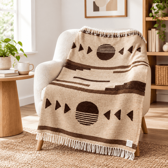 Wheat Traditional Handmade Serape Throw Blanket for Yoga, Camping and Decorative Use