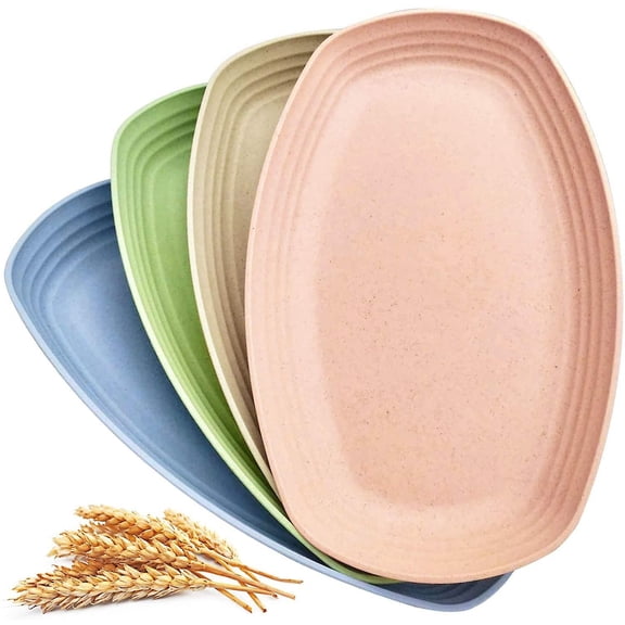 Wheat straw cutlery set set, dinner plate, oval fish plate (4 pieces, 4 colors)