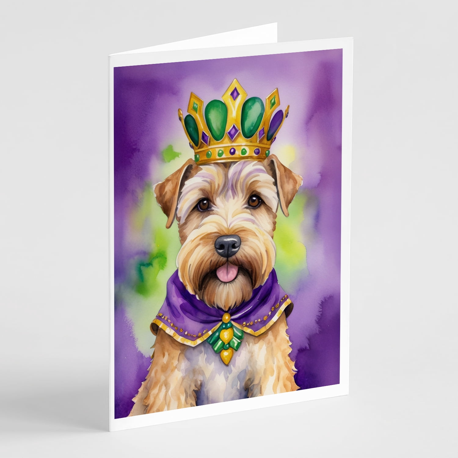 Wheaten Terrier King of Mardi Gras Greeting Cards Pack of 8 7 in x 5 in