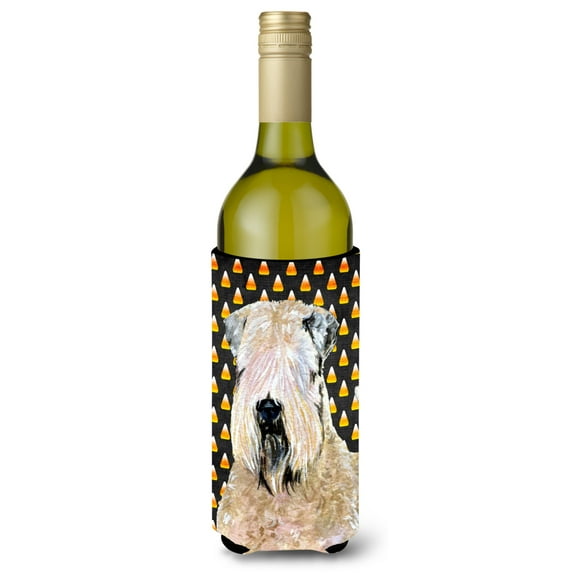 Wheaten Terrier Soft Coated Candy Corn Halloween Portrait Wine Bottle Hugger
