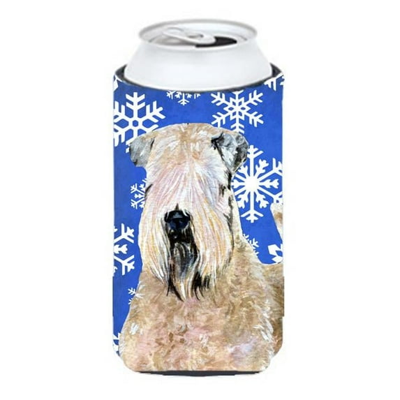 Wheaten Terrier Soft Coated Winter Snowflakes Holiday Tall Boy bottle sleeve Hugger 22 to 24 oz.