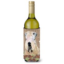 Wheaten Terrier Soft Coated on Faux Burlap with Pine Cones Wine Bottle Hugger