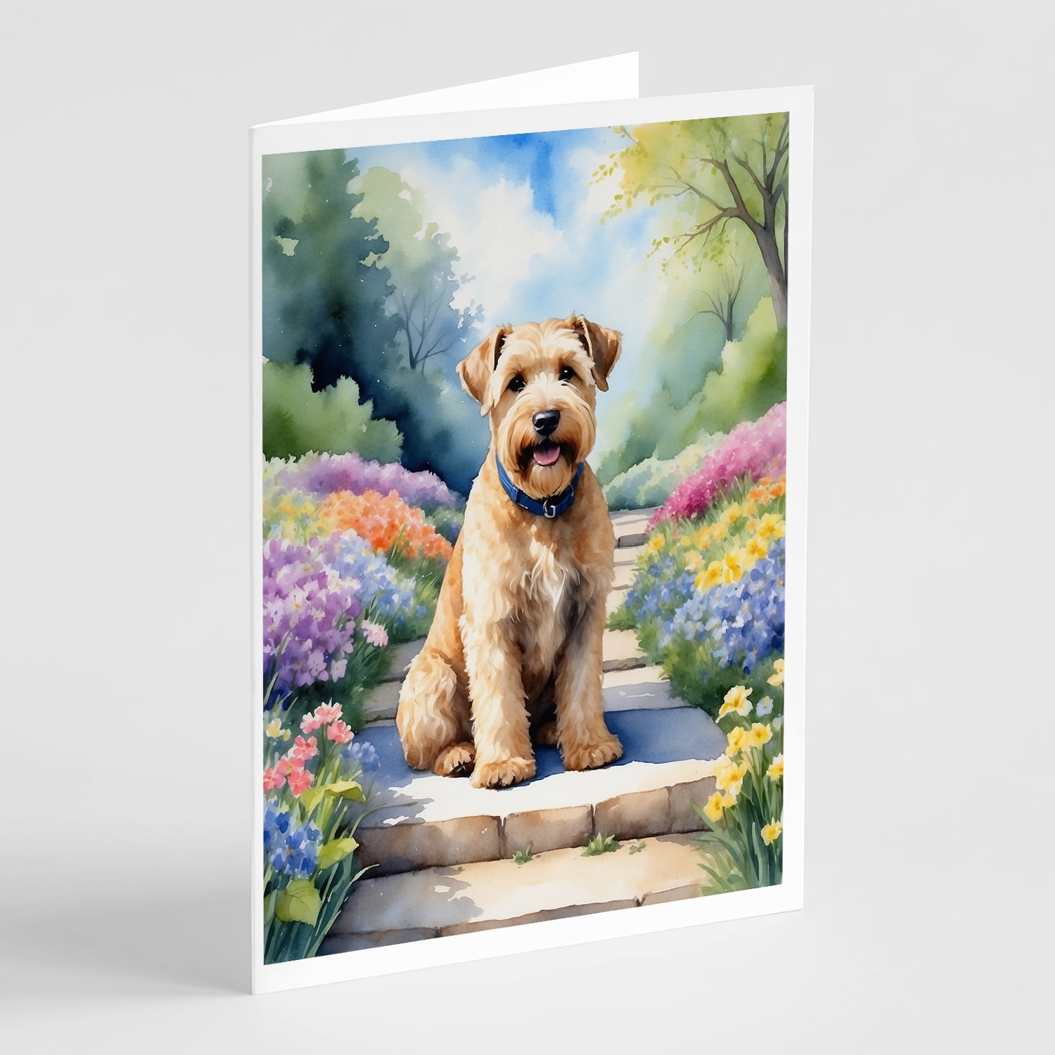 Wheaten Terrier Spring Path Greeting Cards Pack of 8 7 in x 5 in