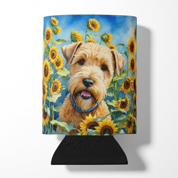 Wheaten Terrier in Sunflowers Can or Bottle Hugger 3 in x 5 in