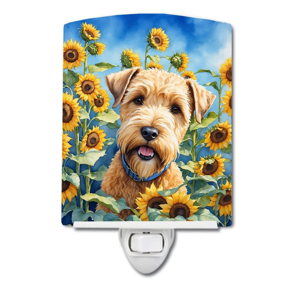 Wheaten Terrier in Sunflowers Ceramic Night Light 4 in x 6 in