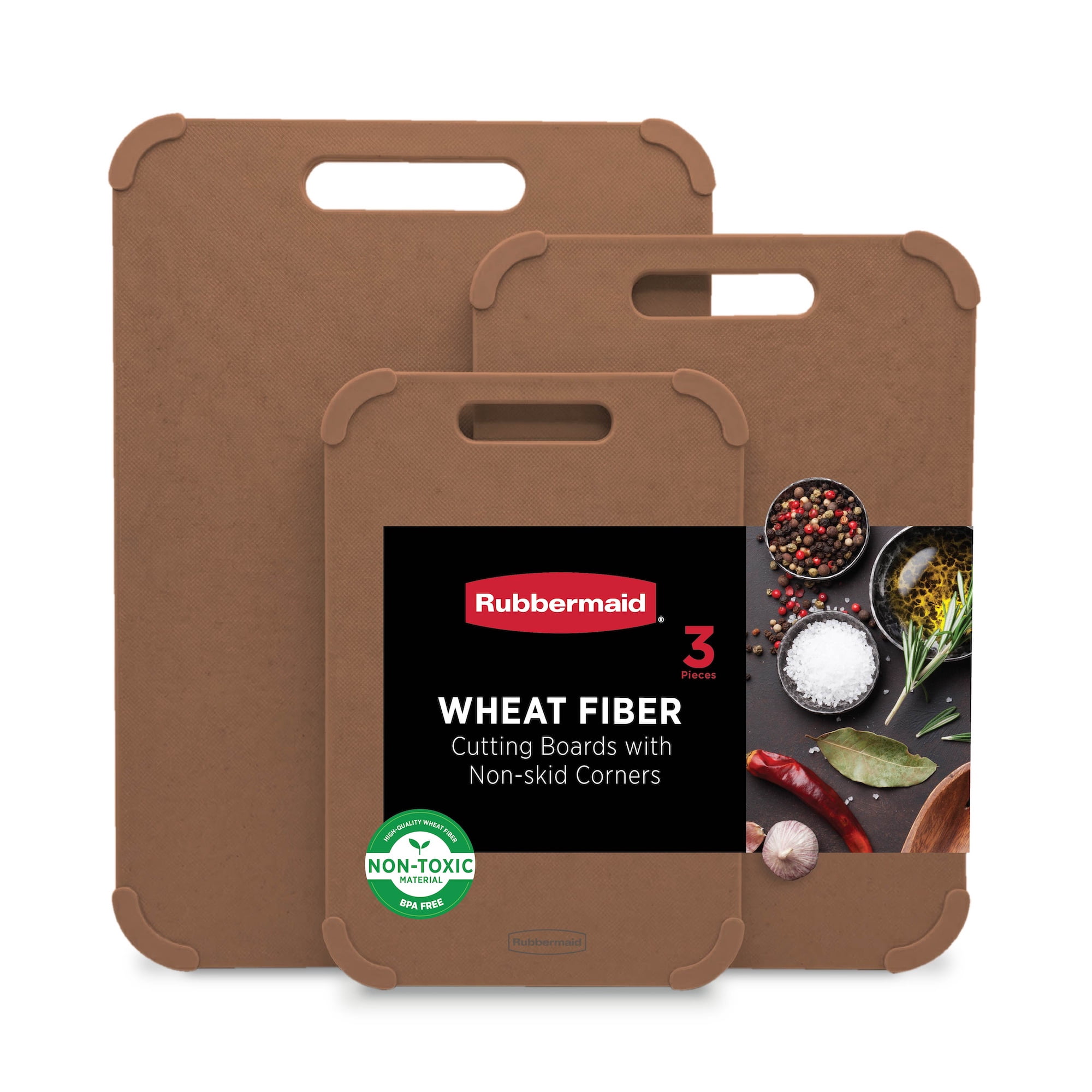 Rubbermaid 3-Piece Wheat Fiber Cutting Board Set with Non-Skid Corners, Mocha Mousse