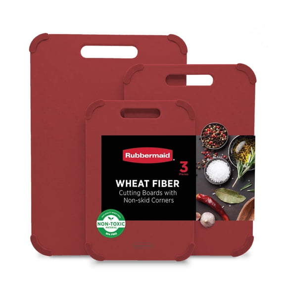 Rubbermaid 3-Piece Wheat Fiber Cutting Board Set with Non-Skid Corners, Wine
