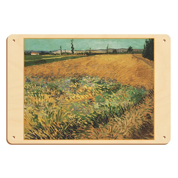 Wheatfield - Arles, France - From an Original Color Painting by Vincent Van Gogh c.1888 - 8 x 12 inch Vintage Wood Art Sign