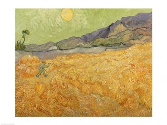 Wheatfield with Reaper 1889 Canvas Art - Vincent Van Gogh (36 x 24)