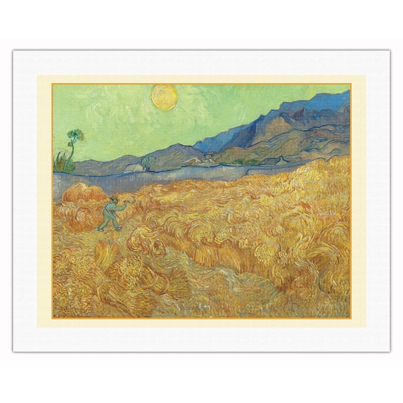 Wheatfield with a Reaper - From an Original Color Painting by Vincent Van Gogh c.1889 - Fine Art Rolled Canvas Print (Unframed) 20in x 26in