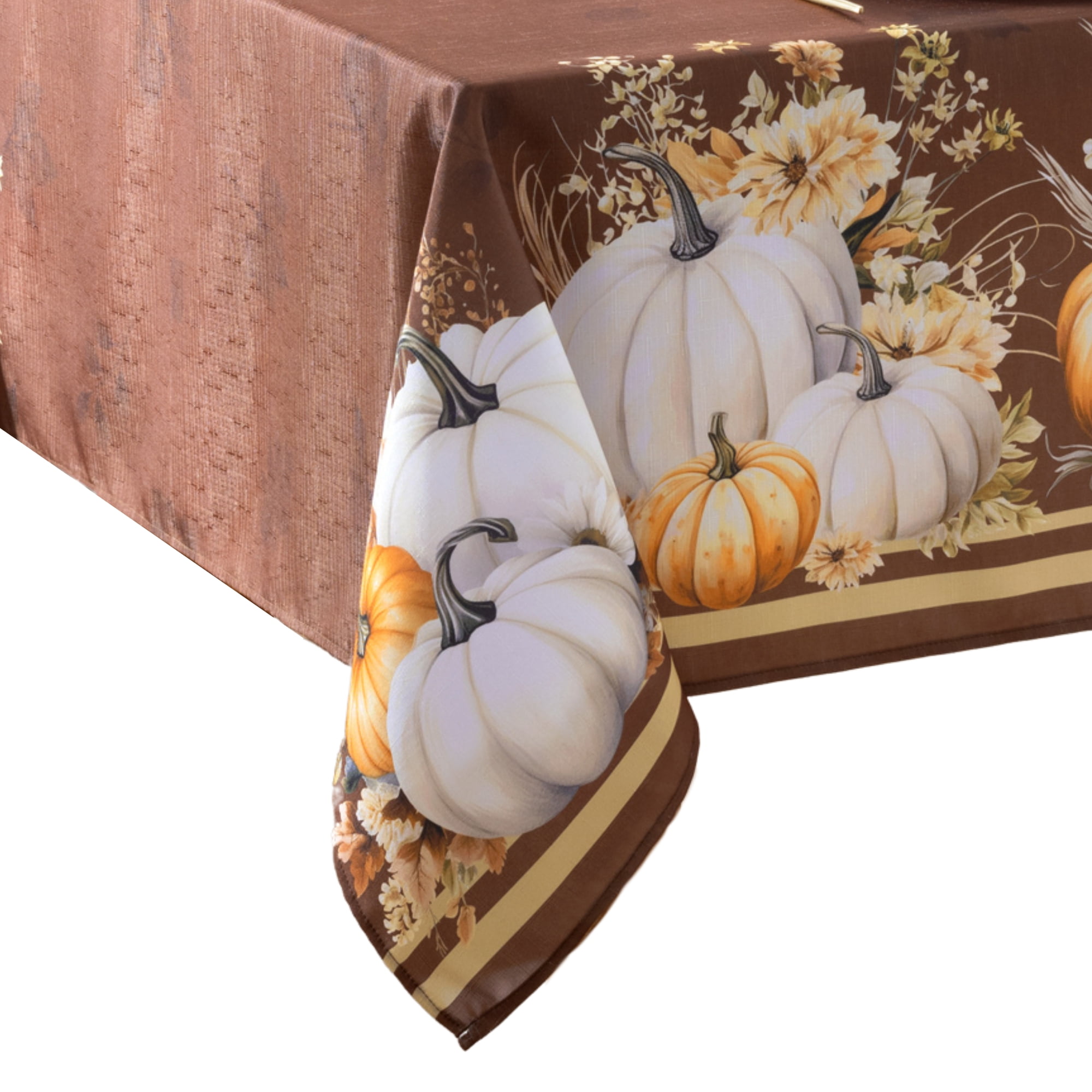 Wheatland Harvest Fall Brown and Beige Polyester Tablecloth, 60" x 144"