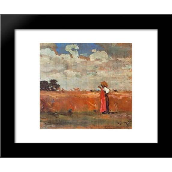 Wheatland with Woman of Shawl 20x24 Framed Art Print by Janos Tornyai