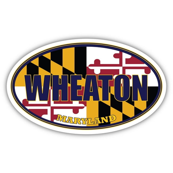 Wheaton City Maryland State Flag | MD Flag Montgomery County Oval State Colors Bumper Sticker Car Decal 3x5 inches