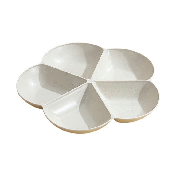 Wheats Straw Divided Serving Tray, Appetizer Sectioned Platter, Dessert Serving Dish, Reusable Plastic Snack Plates, Round Relish Tray, 5 Compartments (Beige)