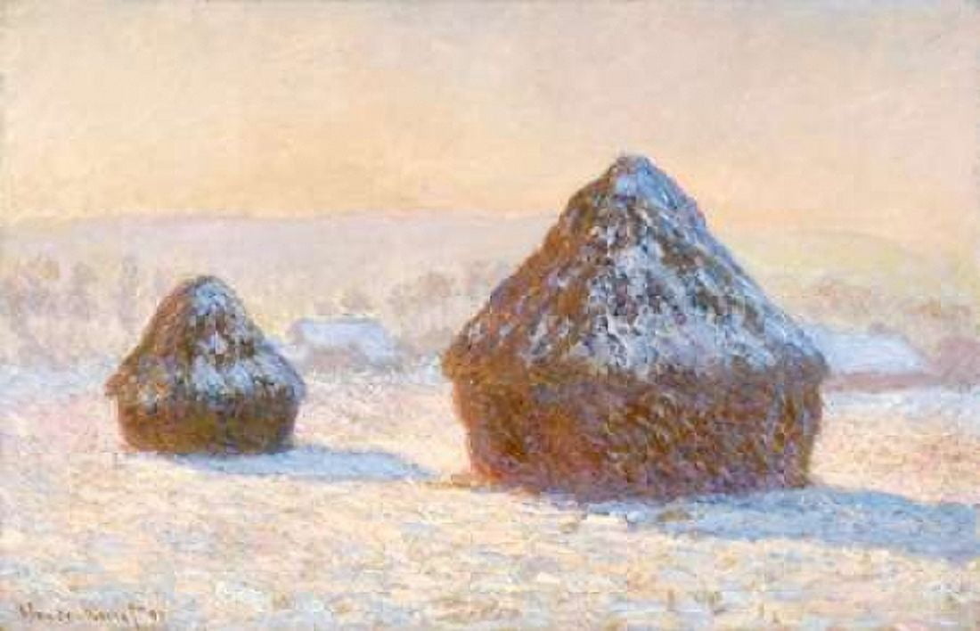 Wheatstacks Snow Effect Morning - Meules Effet de Neige Le Matin Canvas Art - Claude Monet (24 x 36)